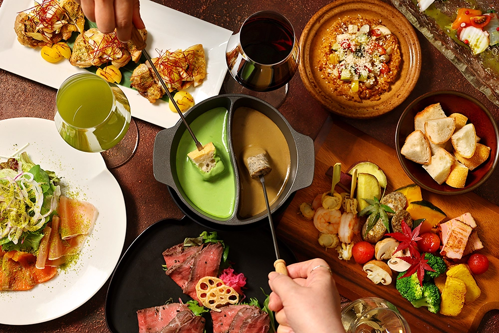 Matcha & Hojicha cheese fondue